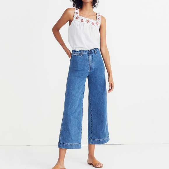 Madewell Denim - Tall Emmett Wide-Leg Crop Jeans in Rosalie Wash